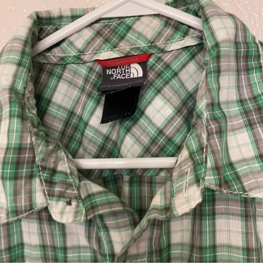 The North Face green plaid Short Sleeve button down casual shirt mens L
